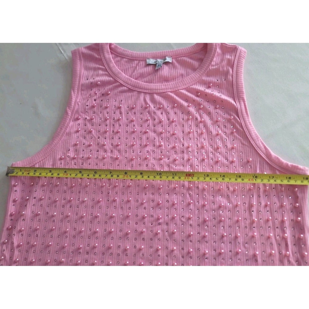 Plus Size 3X Pink Ribbed Tank Top Pearl Beaded Studded Y2K Coquette Stretch - Picture 5 of 10